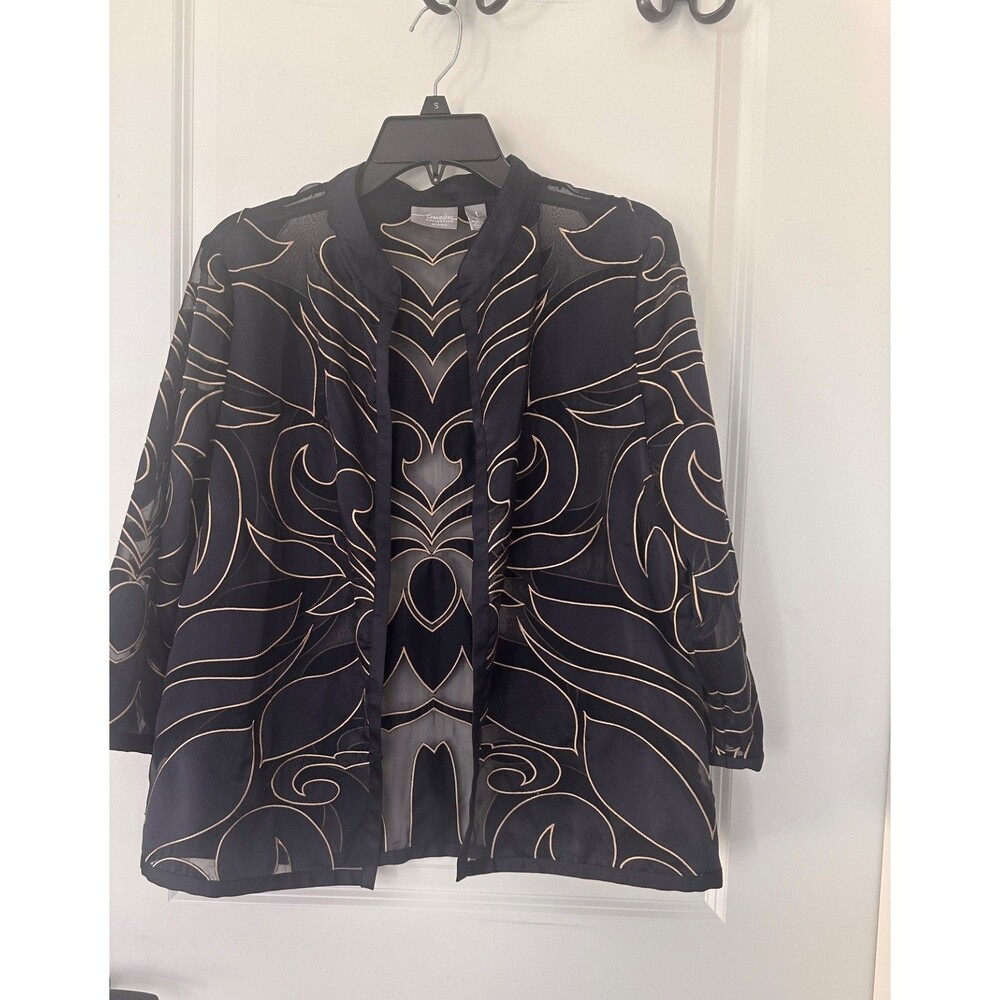 Chico's Travelers Sheer Open-Front Navy & Gold Jacket Chico's 1 (Medium / US 8)